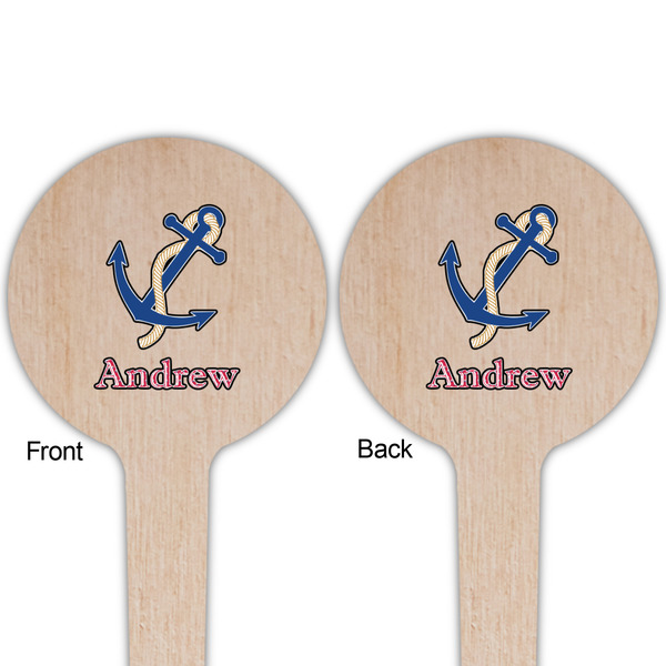 Sail Boats & Stripes Wooden 4" Food Pick - Round - Double Sided - Front & Back