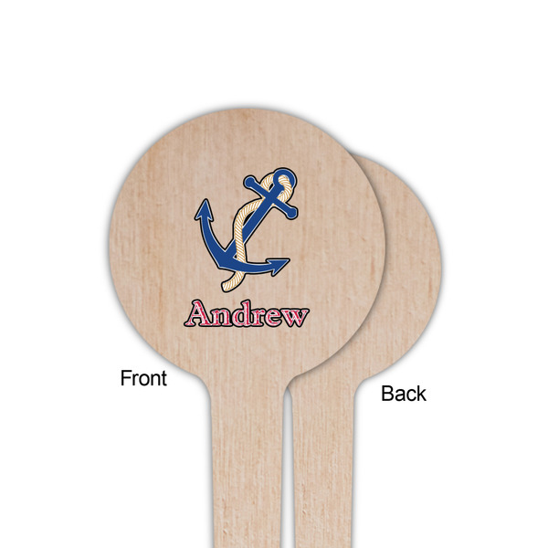 Sail Boats & Stripes Wooden 4" Food Pick - Round - Single Sided - Front & Back
