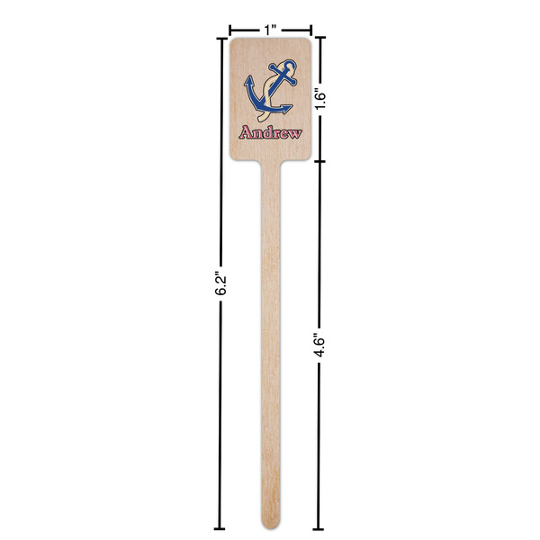 Sail Boats & Stripes Wooden 6.25" Stir Stick - Rectangular - Dimensions