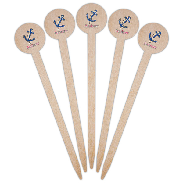 Sail Boats & Stripes Wooden 6" Food Pick - Round - Fan View