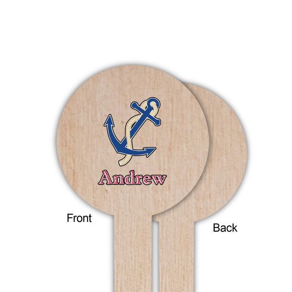 Sail Boats & Stripes Wooden 6" Food Pick - Round - Single Sided - Front & Back