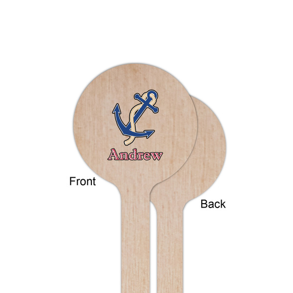 Sail Boats & Stripes Wooden 6" Stir Stick - Round - Single Sided - Front & Back