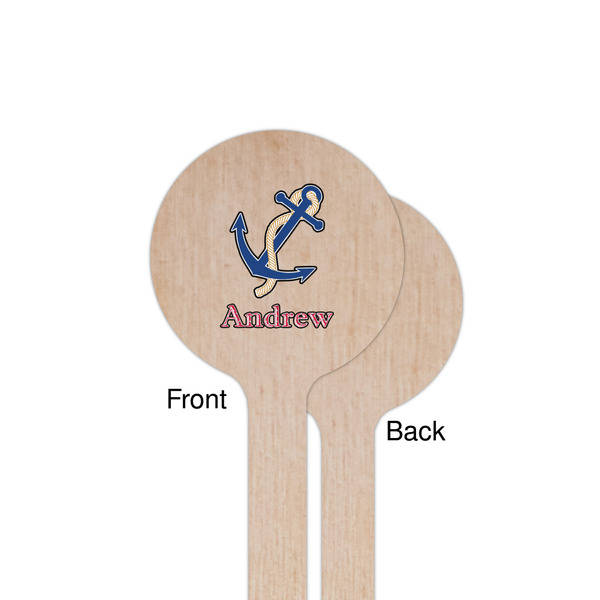 Sail Boats & Stripes Wooden 7.5" Stir Stick - Round - Single Sided - Front & Back