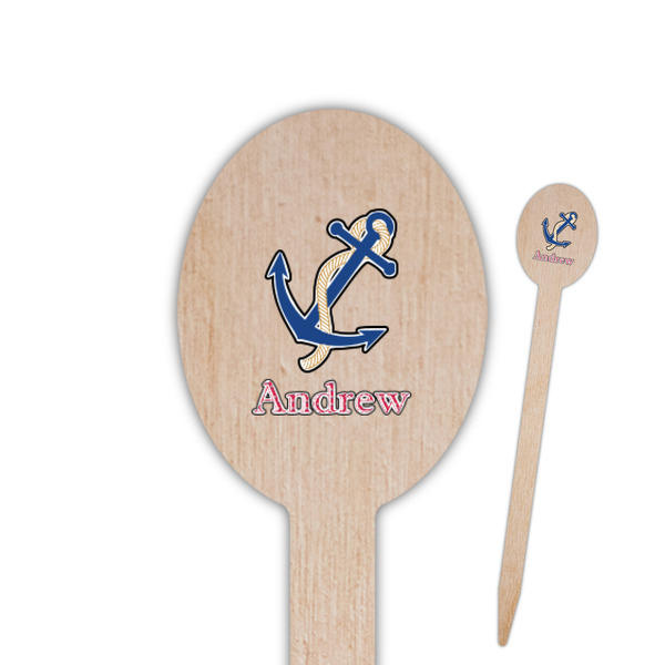 Custom Sail Boats & Stripes Oval Wooden Food Picks (Personalized)