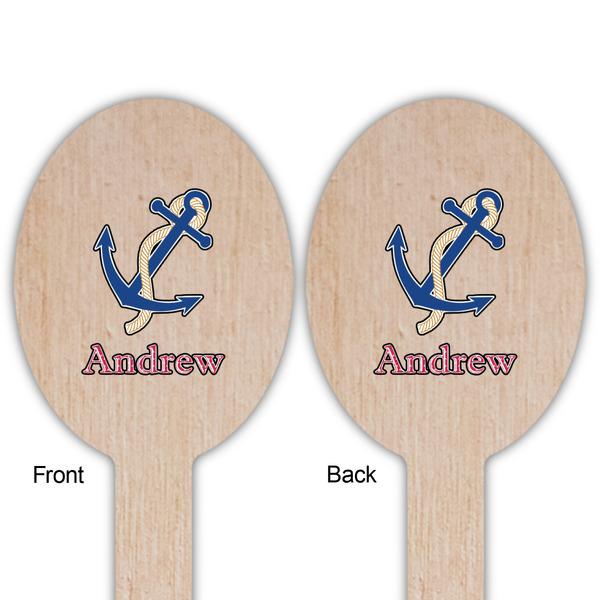 Sail Boats & Stripes Wooden Food Pick - Oval - Double Sided - Front & Back