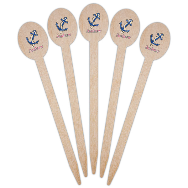 Sail Boats & Stripes Wooden Food Pick - Oval - Fan View
