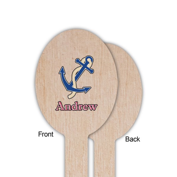 Sail Boats & Stripes Wooden Food Pick - Oval - Single Sided - Front & Back