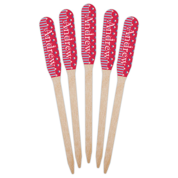 Sail Boats & Stripes Wooden Food Pick - Paddle - Fan View