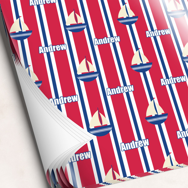 Custom Sail Boats & Stripes Wrapping Paper Sheets - Single-Sided - 20" x 28" (Personalized)