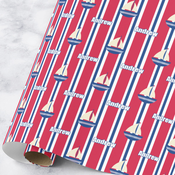 Custom Sail Boats & Stripes Wrapping Paper Roll - Large (Personalized)