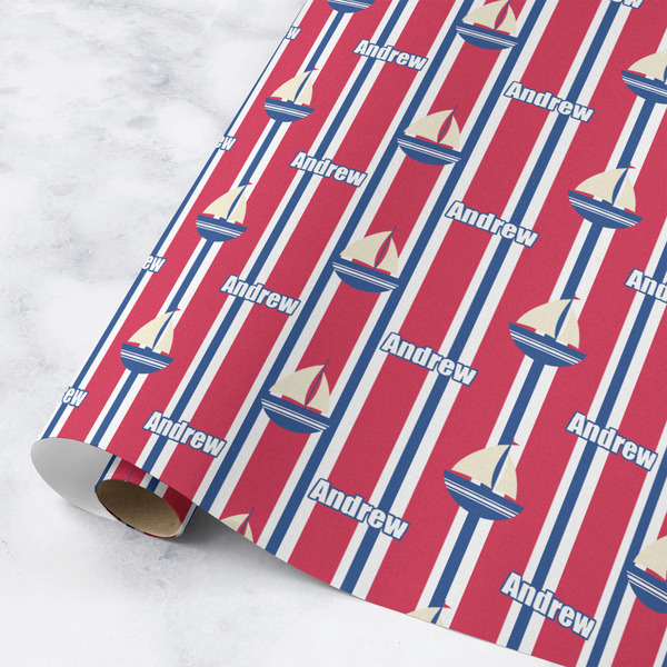 Custom Sail Boats & Stripes Wrapping Paper Roll - Medium - Matte (Personalized)