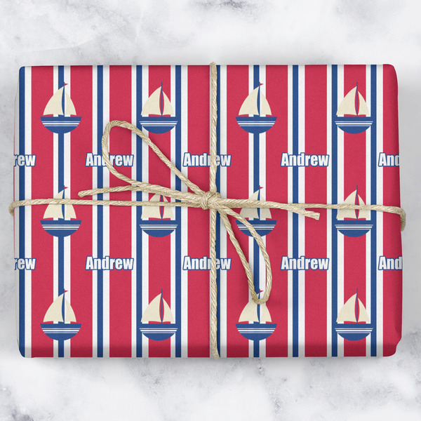 Sail Boats & Stripes Wrapping Paper Roll - Matte - Wrapped Box