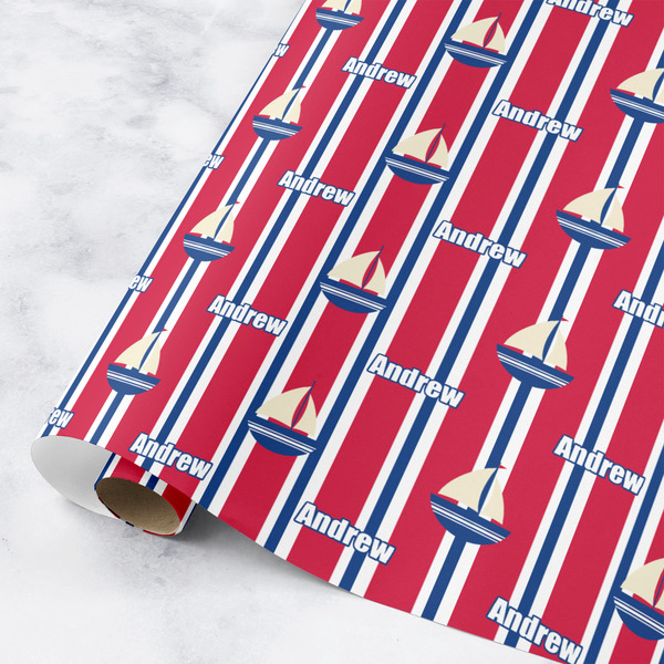 Custom Sail Boats & Stripes Wrapping Paper Roll - Small (Personalized)