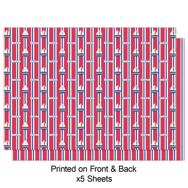 Sail Boats & Stripes Wrapping Paper Sheet - Double Sided - Front