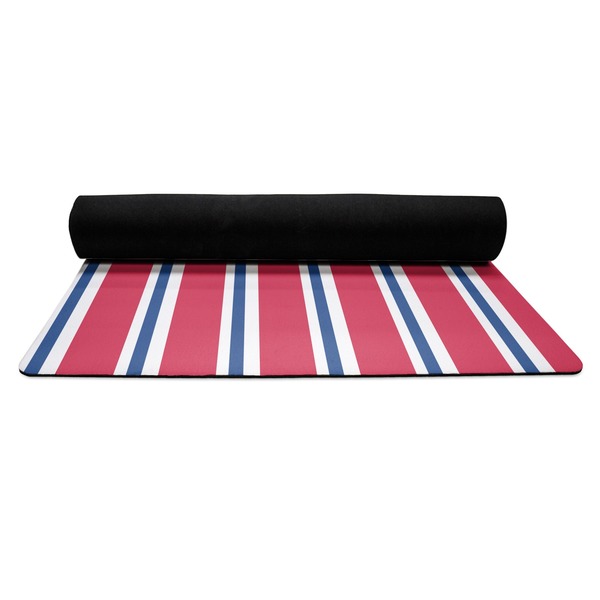 Sail Boats & Stripes Yoga Mat Rolled up Black Rubber Backing