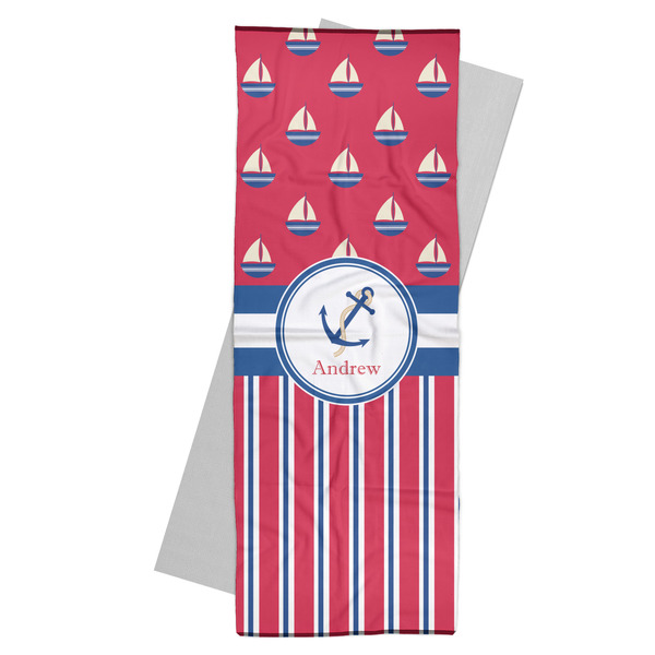 Custom Sail Boats & Stripes Yoga Mat Towel (Personalized)