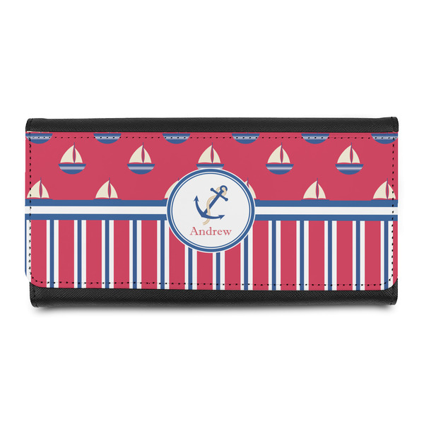 Custom Sail Boats & Stripes Leatherette Ladies Wallet (Personalized)