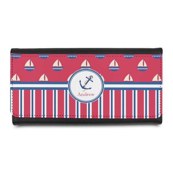 Custom Sail Boats & Stripes Leatherette Ladies Wallet (Personalized)
