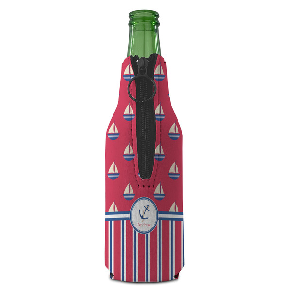 Sail Boats & Stripes Zipper Bottle Cooler - BACK (bottle)