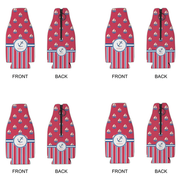 Sail Boats & Stripes Zipper Bottle Cooler - Set of 4 - APPROVAL