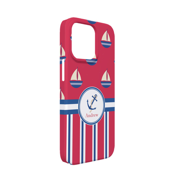 Custom Sail Boats & Stripes iPhone Case - Plastic - iPhone 13 Mini (Personalized)