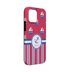 Sail Boats & Stripes iPhone Case - Rubber Lined - iPhone 13 Mini (Personalized)