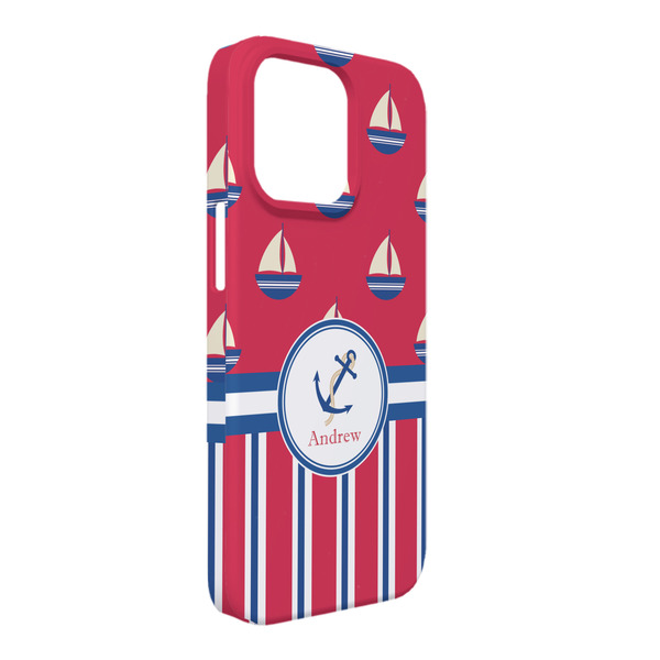 Custom Sail Boats & Stripes iPhone Case - Plastic - iPhone 13 Pro Max (Personalized)