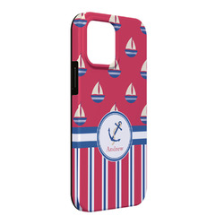 Sail Boats & Stripes iPhone Case - Rubber Lined - iPhone 13 Pro Max (Personalized)