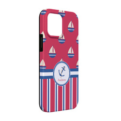 Sail Boats & Stripes iPhone Case - Rubber Lined - iPhone 13 Pro (Personalized)