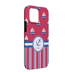 Sail Boats & Stripes iPhone Case - Rubber Lined - iPhone 13 (Personalized)