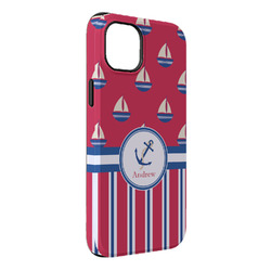Sail Boats & Stripes iPhone Case - Rubber Lined - iPhone 14 Plus (Personalized)