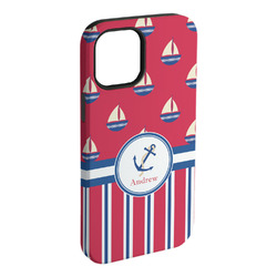 Sail Boats & Stripes iPhone Case - Rubber Lined - iPhone 15 Plus (Personalized)