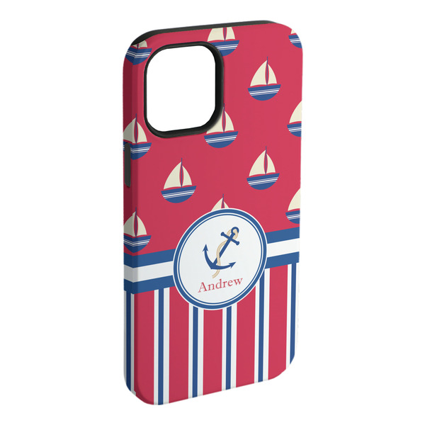 Custom Sail Boats & Stripes iPhone Case - Rubber Lined - iPhone 15 Pro Max (Personalized)