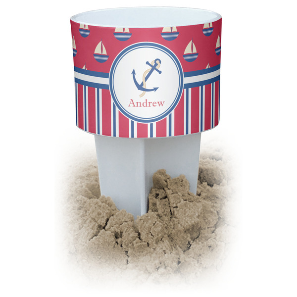 Custom Sail Boats & Stripes White Beach Spiker Drink Holder (Personalized)
