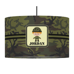 Green Camo 12" Drum Pendant Lamp - Fabric (Personalized)