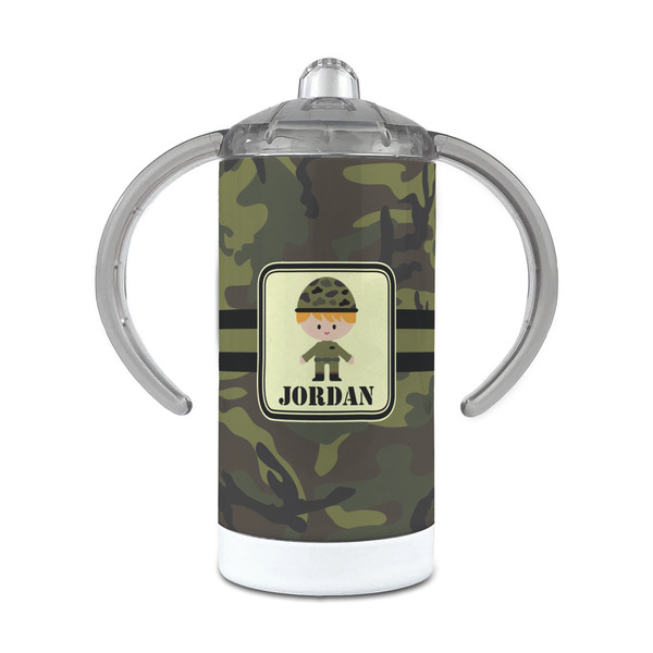 Custom Green Camo 12 oz Stainless Steel Sippy Cup (Personalized)