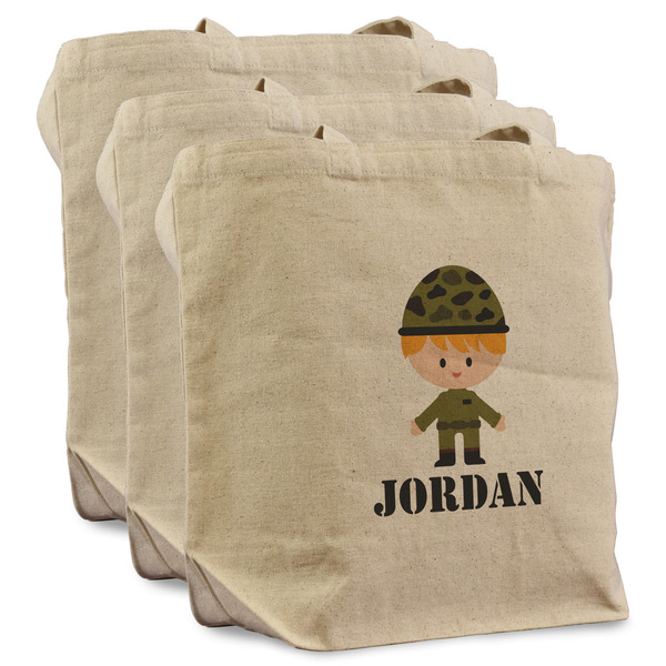Custom Green Camo Reusable Cotton Grocery Bags - Set of 3 (Personalized)