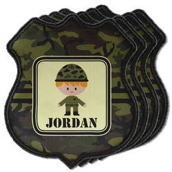 Green Camo Iron On Shield C Patches - Set of 4 w/ Name or Text
