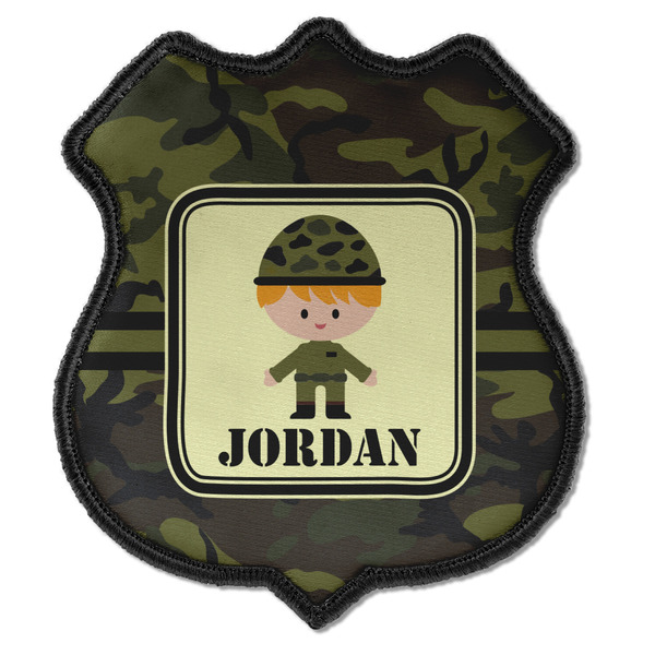 Custom Green Camo Iron On Shield Patch C w/ Name or Text