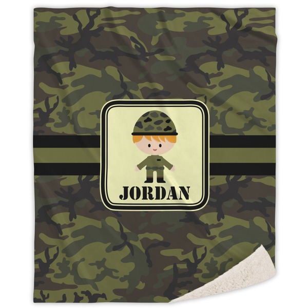 Custom Green Camo Sherpa Throw Blanket - 60"x80" (Personalized)