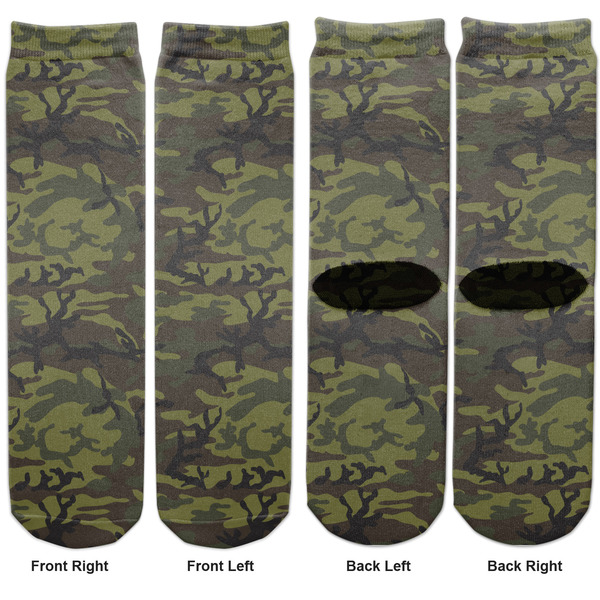 Green Camo Adult Crew Socks - Double Pair - Front and Back - Apvl