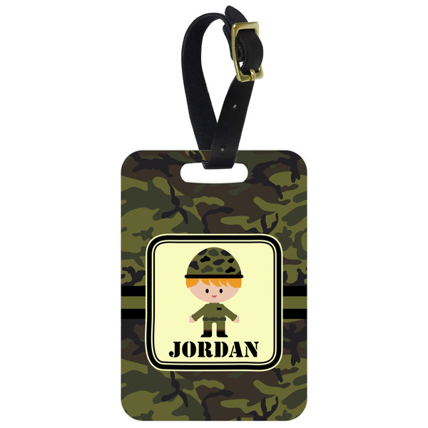 Custom Green Camo Metal Luggage Tag w/ Name or Text