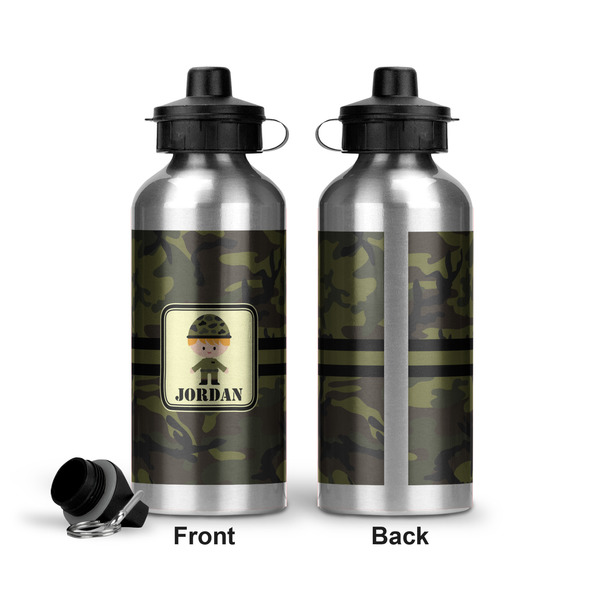 Green Camo Aluminum Water Bottle - Front and Back