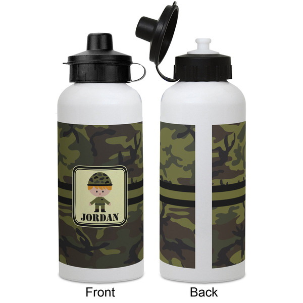 Green Camo Aluminum Water Bottle - White APPROVAL