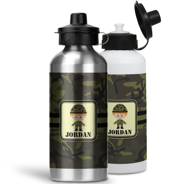 Green Camo Aluminum Water Bottles - MAIN (white &silver)