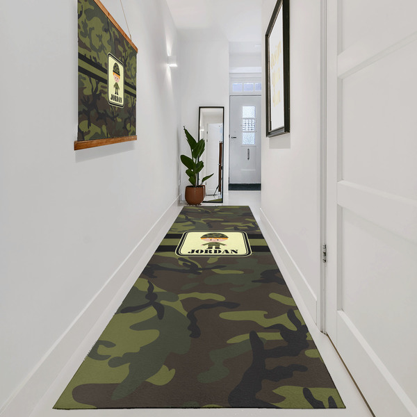 Green Camo Area Rug Sizes - In Context (vertical)