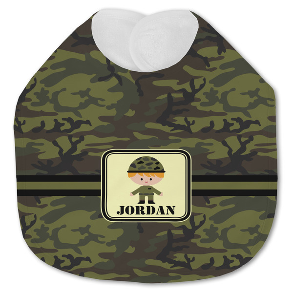 Custom Green Camo Jersey Knit Baby Bib w/ Name or Text