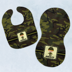 Green Camo Baby Bib & Burp Set w/ Name or Text