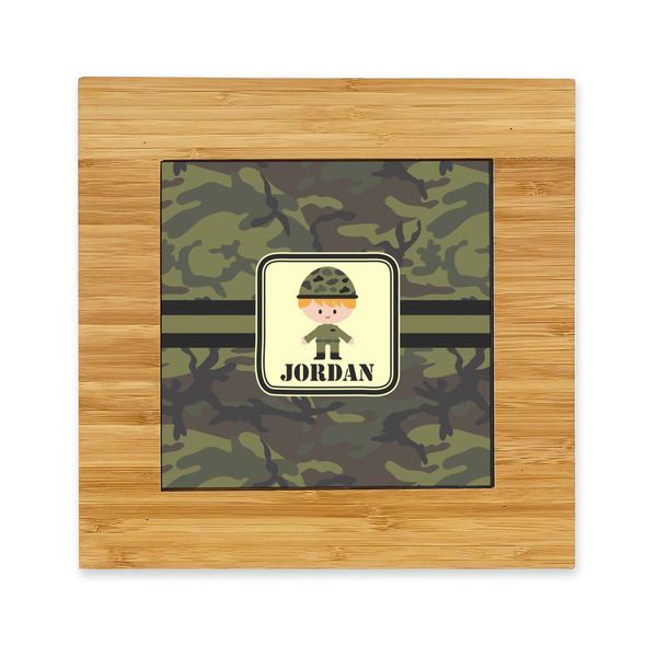 Custom Green Camo Bamboo Trivet with Ceramic Tile Insert (Personalized)