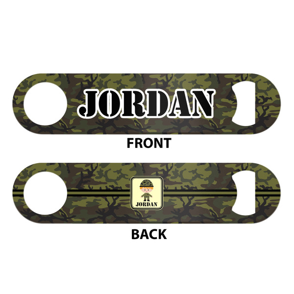 Green Camo Bar Bottle Opener - White - Approval